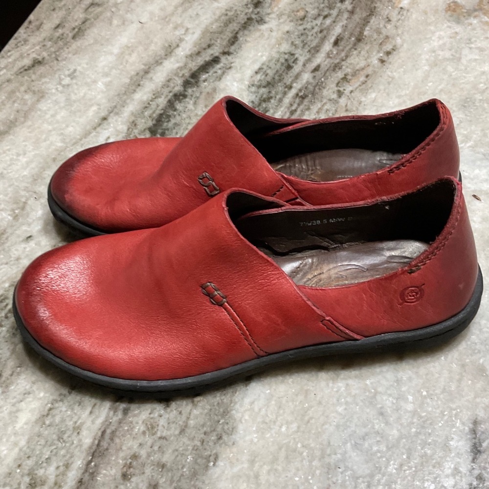 Born Loafers Women 7.5 Red Leather Slip On Comfort Shoes B66805 - Picture 4 of 9